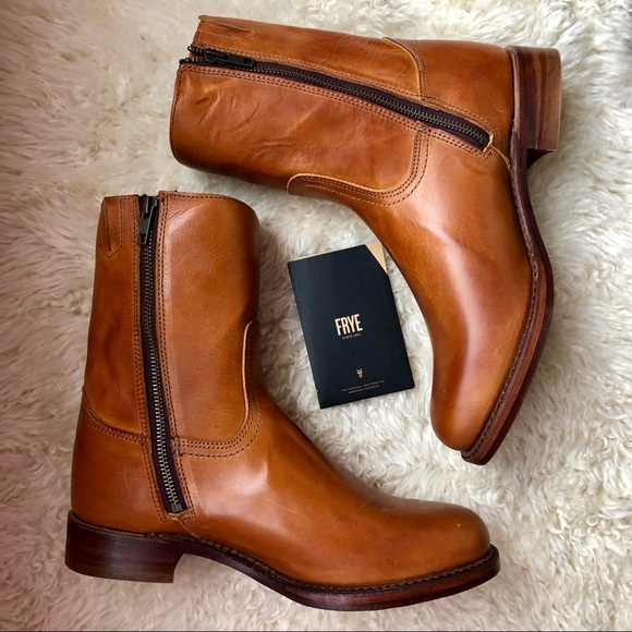 NEW Frye Men Campus Inside Zip Leather Boot COGNAC - Picture 2 of 8